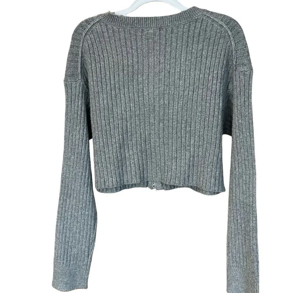 NWT Wild Fable Front Zip Long Sleeve Gray Ribbed Sweater Size Large